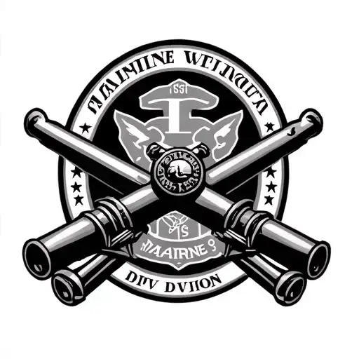 crossed cannons behind 1st marine division logo tattoo design idea