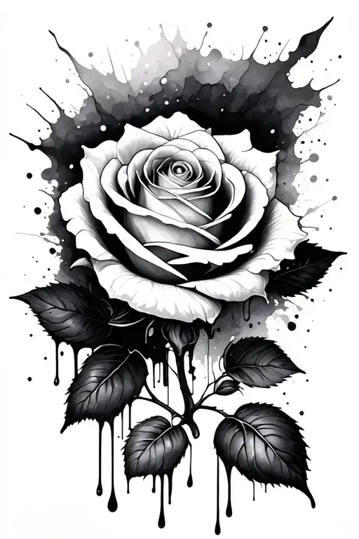 rose with ink splatter and ink dripping  tattoo design idea