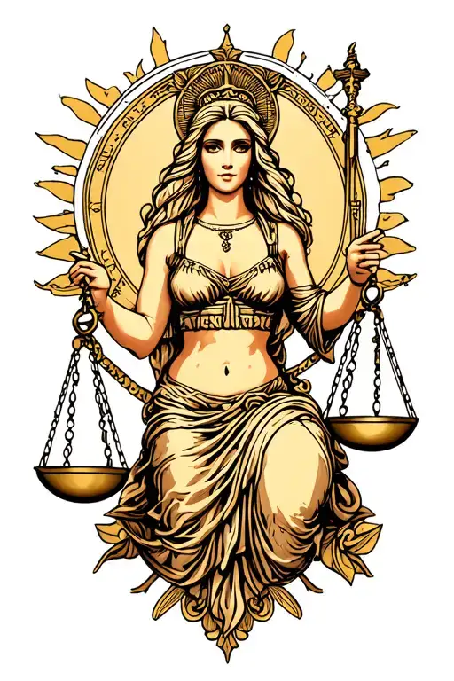 libra zodiac lady justice scales tattoo design idea