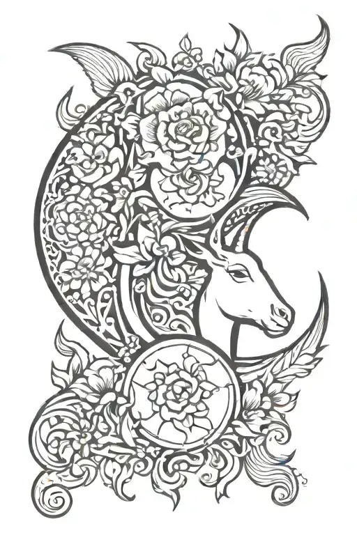 capricorn flowers moon and sun with flowers tattoo design idea