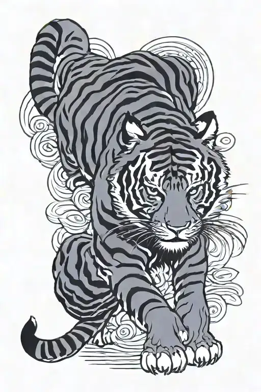 simple woodblock traditional Japanese tiger walking tattoo design idea