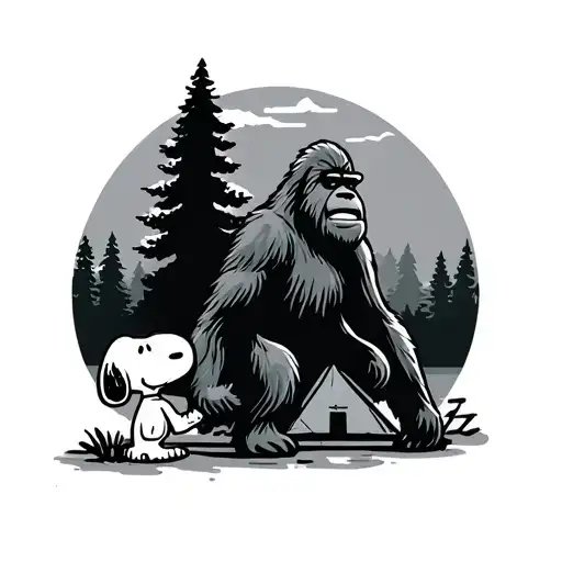 Snoopy and Bigfoot camping  tattoo design idea