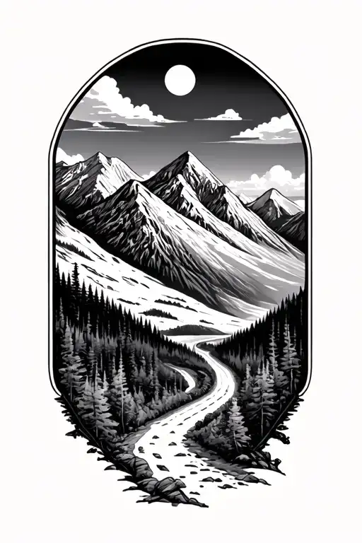 Mountain road winding tattoo design idea
