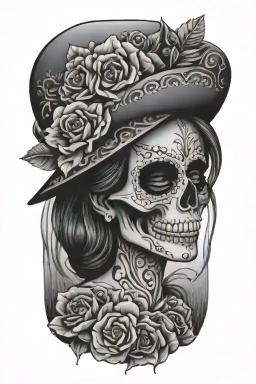 skull mexican catrina tattoo design idea