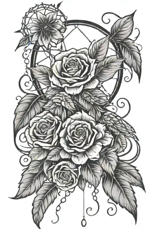 dreamcatcher roses mayflowers hibiscus phoenix tattoo design idea