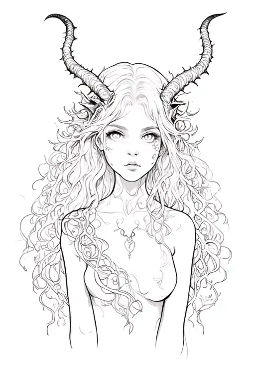 vines and demon girl tattoo design idea