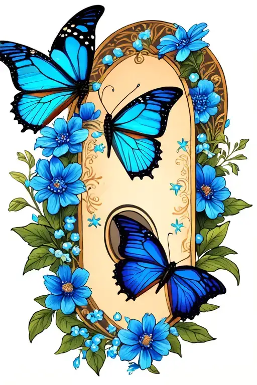 semicolon tattoo with flowers and blue butterflies  tattoo design idea