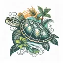 sea turtle and palm tree  tattoo design idea