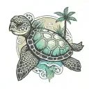 sea turtle and palm tree  tattoo design idea
