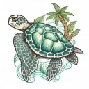 sea turtle and palm tree  tattoo design idea