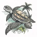 sea turtle and palm tree  tattoo design idea