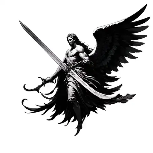 archangel with sword divine tattoo design idea