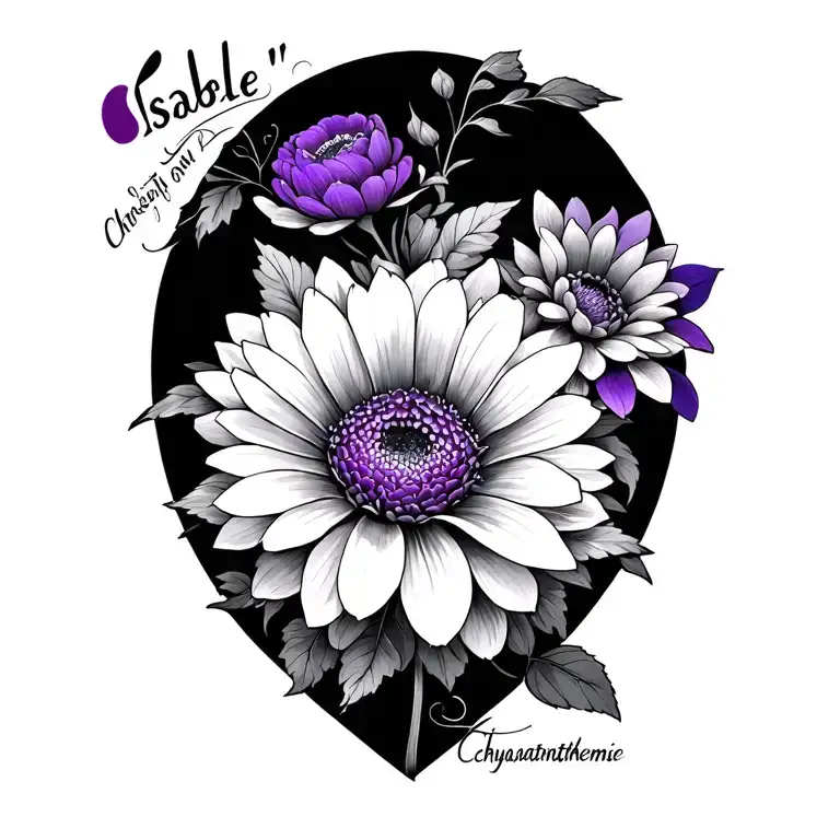 "Isabelle " Violet And Chrysanthemum tattoo design idea