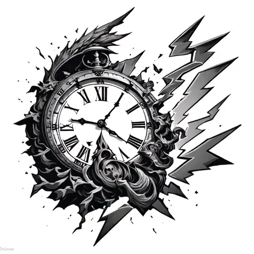 chronos god with broken clock surrounded with lightnings  tattoo design idea
