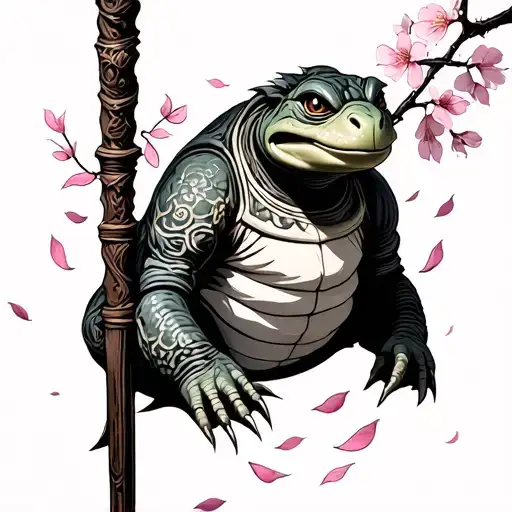 oogway staff with cherry blossom petals tattoo design idea