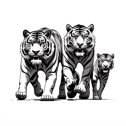 tiger dad and sons walking tattoo design idea