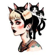 woman punk with gang of cats tattoo design idea