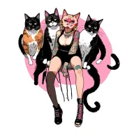 woman punk with gang of cats tattoo design idea