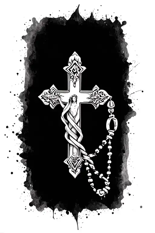 cross with rosary wrapped loosely women sleeve tattoo tattoo design idea