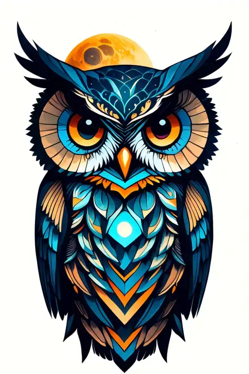 owl moon galaxy tattoo design idea