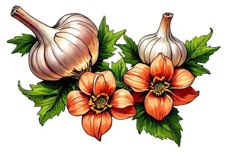 garlic bulbs and flowers tattoo design idea