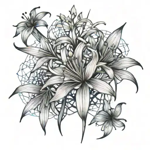 spider lily forget me not flowers tattoo design idea