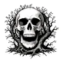 A skull with like a tree growing around it tattoo design idea