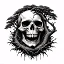 A skull with like a tree growing around it tattoo design idea