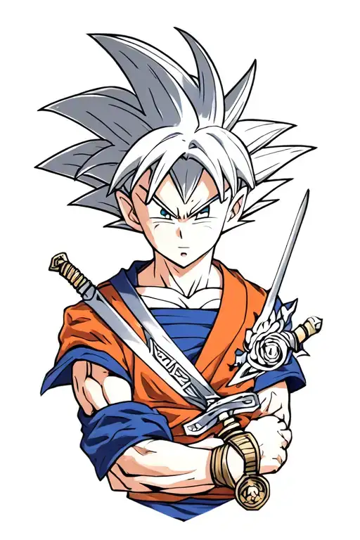 generate me an anime tattoo the include goku with sasuke eyes and ichigo sword tattoo design idea