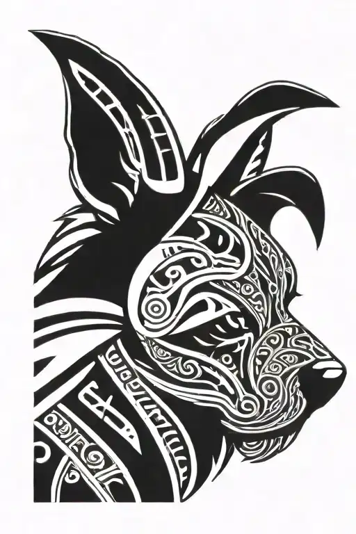 a dog's face in profile, Viking style tattoo design idea