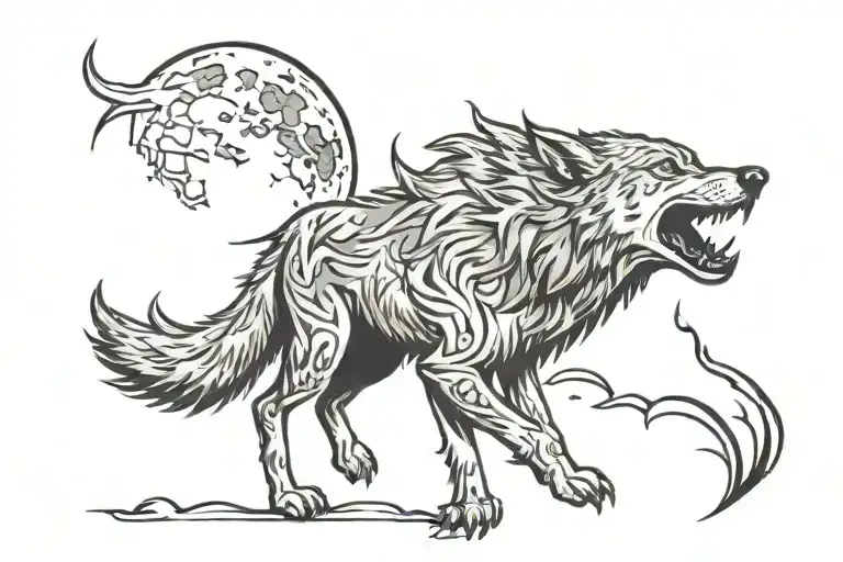 Wolf howling at the moon tattoo design idea