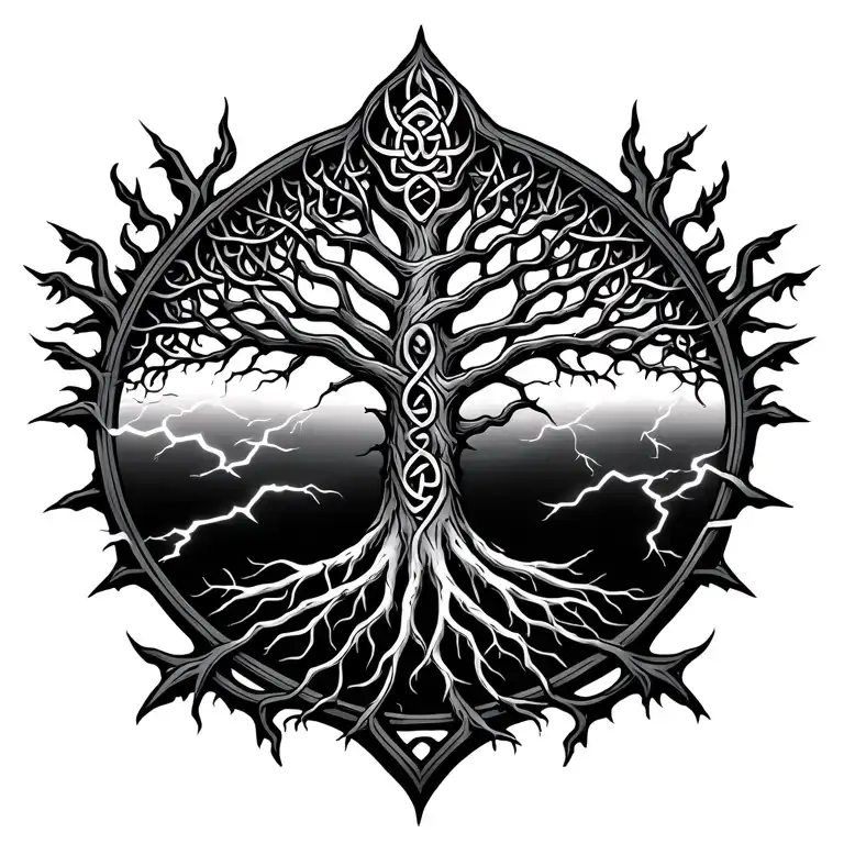 celtic tree of life with lightning roots tattoo design idea