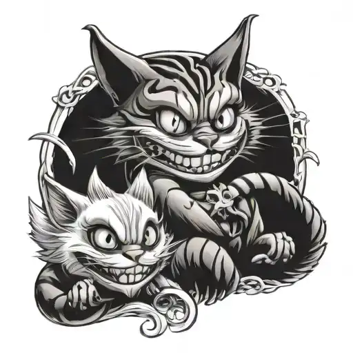 The Cheshire cat with angel and a demon  tattoo design idea