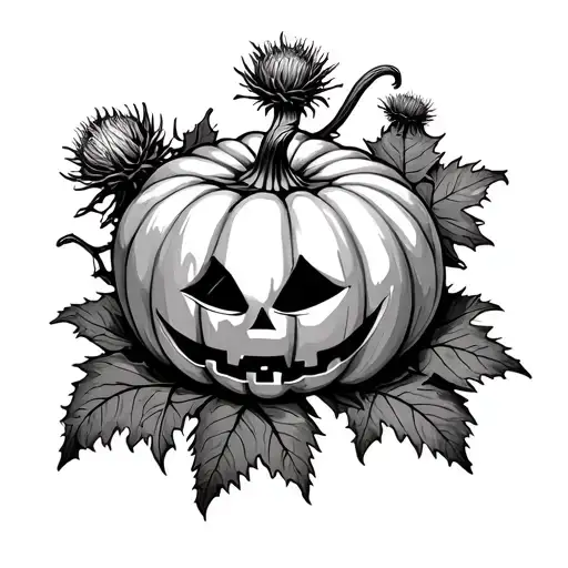milk thistle with Halloween pumpkin  tattoo design idea
