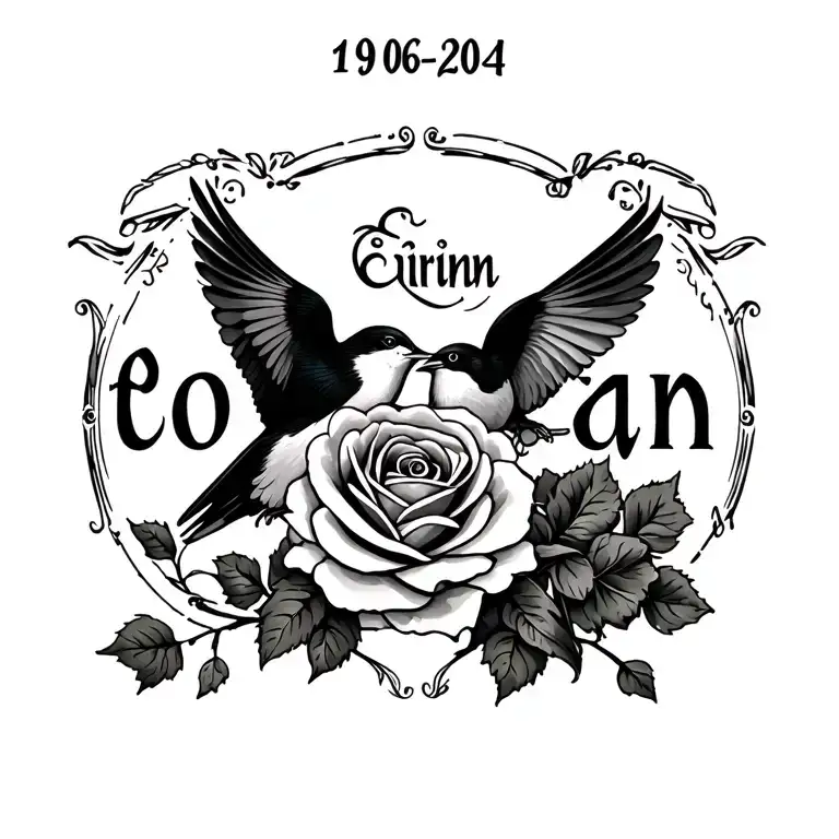 "Èirinn 19-06-2024" two swallows and irish rose tattoo design idea