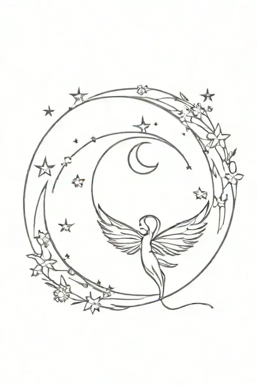 Fairy Wings with Moon and stars surrounding tattoo design idea