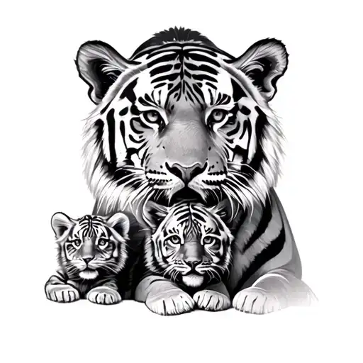 Tiger And 2 Cubs tattoo design idea