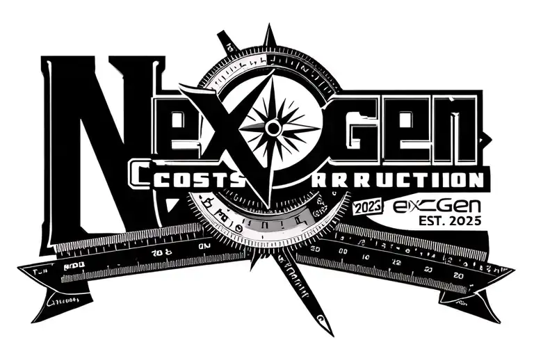 "NexGen Construction EST. 2025" Combine the NexGen Construction EST. 2025 logo with a compass and ruler, symbolizing precision and innovation in construction tattoo design idea