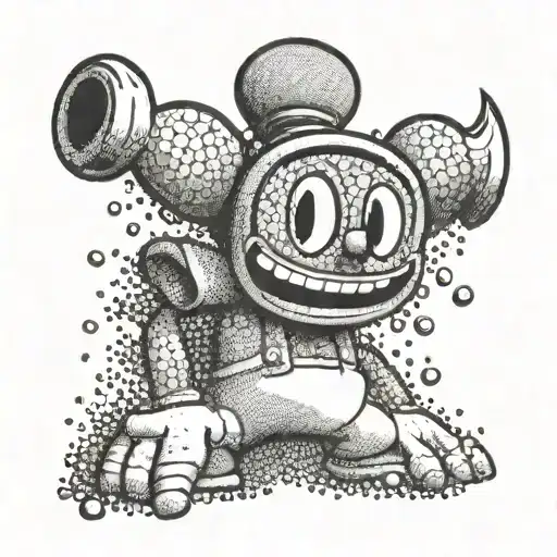 cuphead cartoon character playing tattoo design idea