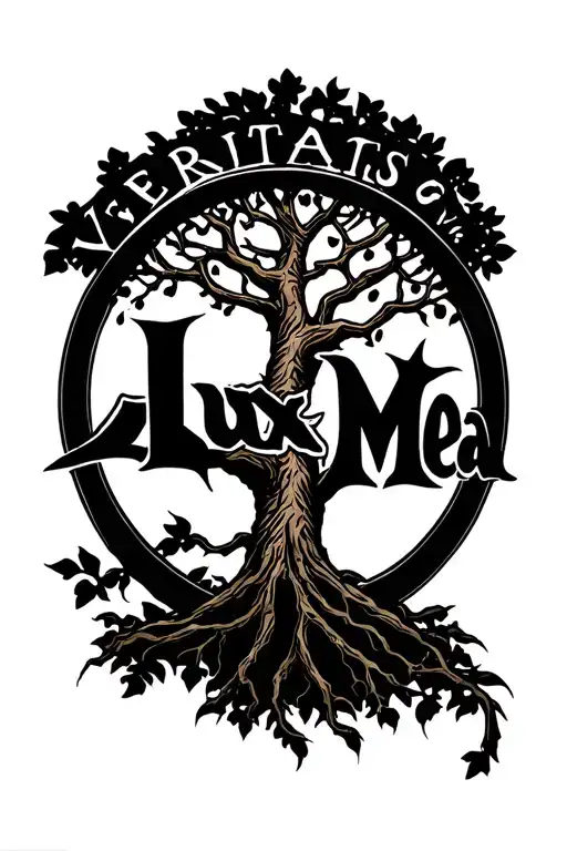 "Veritas Lux Mea" Tree Of Life tattoo design idea
