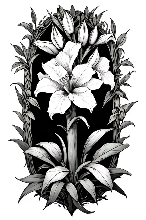 Gladiolus flower background surrounding tree of knowledge tattoo design idea