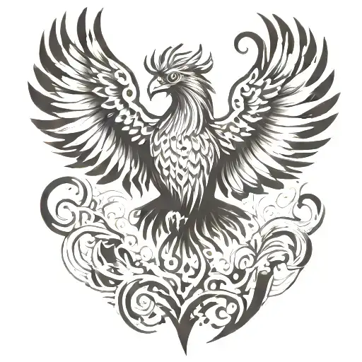 phoenix rising from the ashes with wings open tattoo design idea