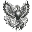 phoenix rising from the ashes with wings open tattoo design idea