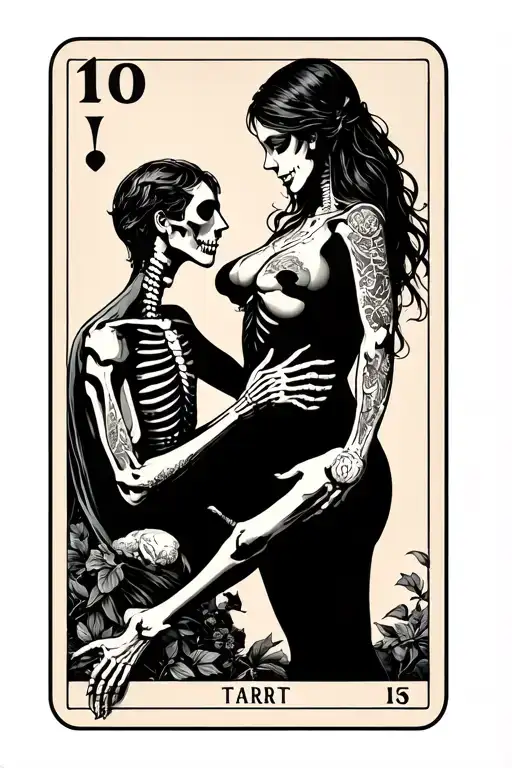 the lovers tarot card featuring human male skeletal female tattoo design idea
