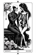 the lovers tarot card featuring human male skeletal female tattoo design idea