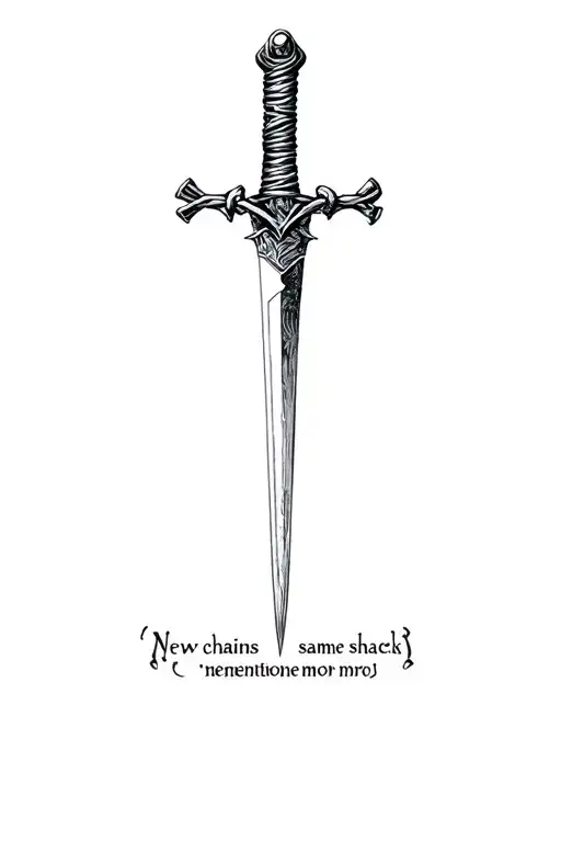 "New chains same shackles " dagger with text "memento mori" tattoo design idea