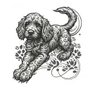 cockapoo with paw prints surrounding tattoo design idea