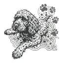 cockapoo with paw prints surrounding tattoo design idea