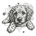 cockapoo with paw prints surrounding tattoo design idea