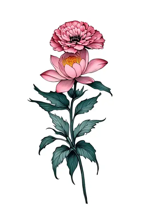 carnation and water lily flower tattoo design idea